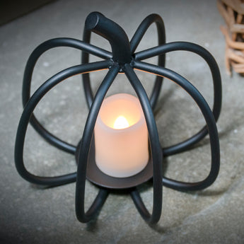 Wrought Iron Black Pumpkin Tea Light Candle Holder - MADE IN THE USA