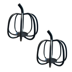 Wrought Iron Black Pumpkin Tea Light Candle Holder - 2 Pack