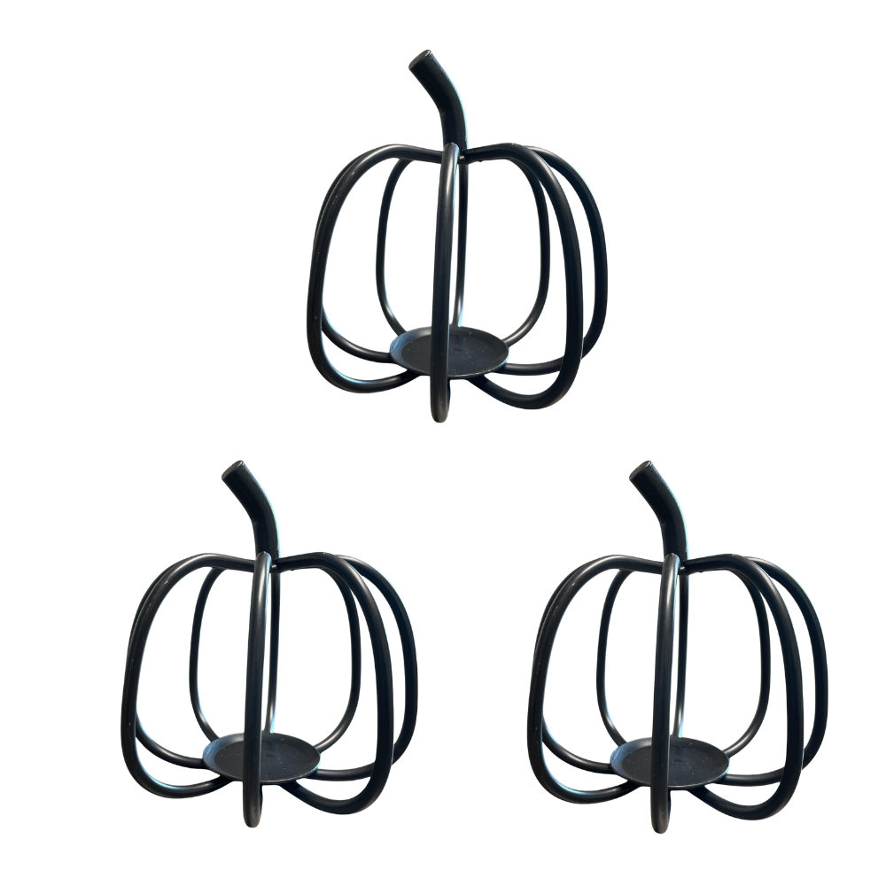 Black Pumpkin Tea Light Candle Holder - 3 Pack
