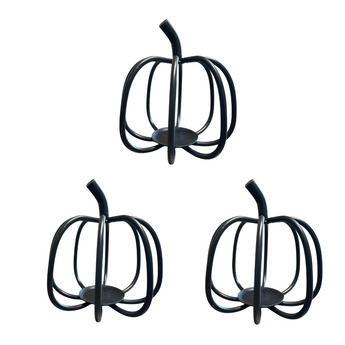 Wrought Iron Black Pumpkin Tea Light Candle Holder - 3 Pack