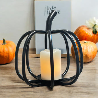 Wrought Iron Black Pumpkin Tea Light Candle Holder - MADE IN THE USA