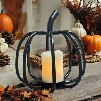 Wrought Iron Black Pumpkin Tea Light Candle Holder - MADE IN THE USA