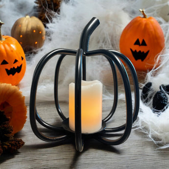 Wrought Iron Black Pumpkin Tea Light Candle Holder - MADE IN THE USA