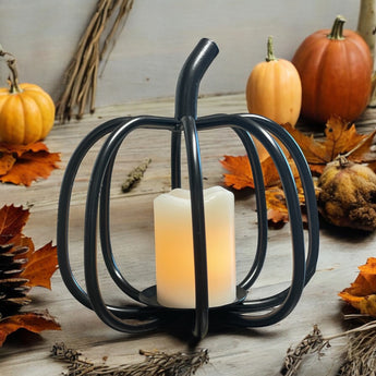 Wrought Iron Black Pumpkin Tea Light Candle Holder - MADE IN THE USA