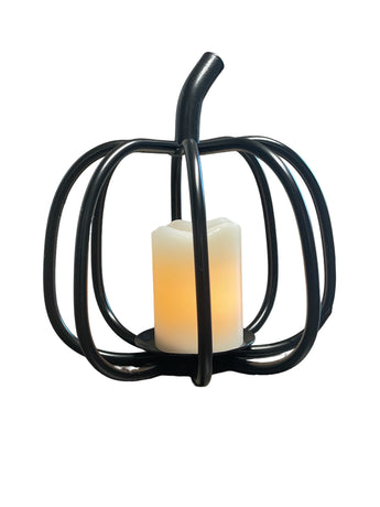 Wrought Iron Black Pumpkin Tea Light Candle Holder - MADE IN THE USA