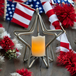 Silver Powder-Coated Wrought Iron Star Tea Light Candle Holders:.